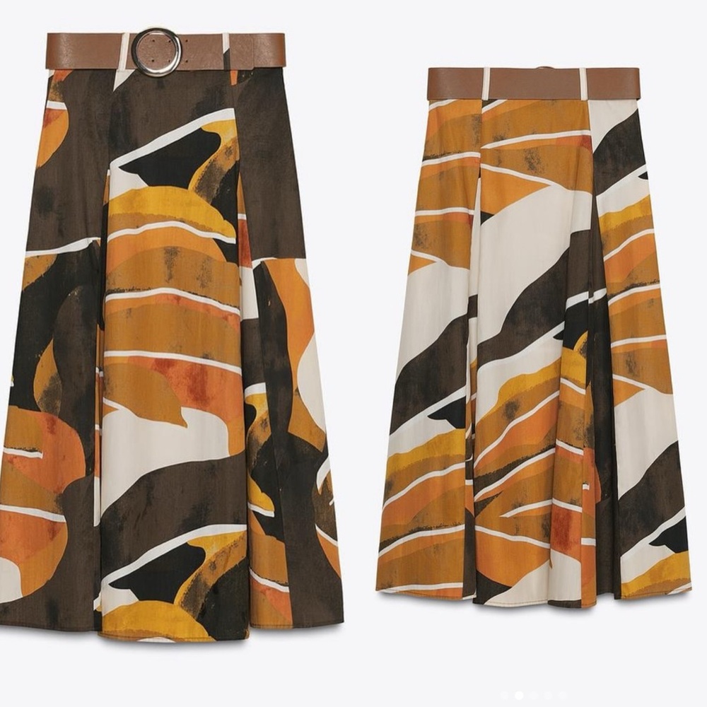 ZARA Printed Poplin Midi Skirt Abstract Print Midi Skirt